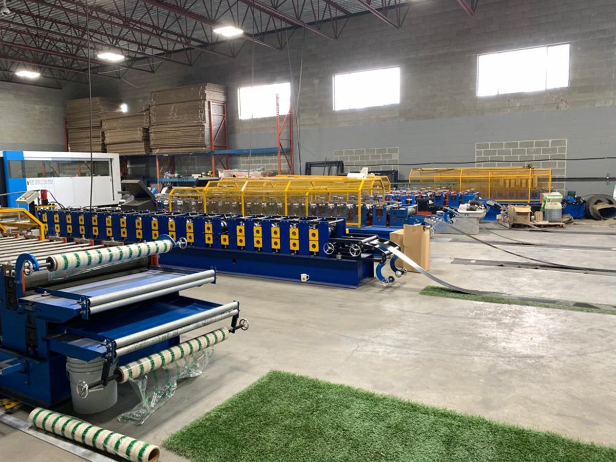 Roll-forming line inside the Armour Guard plant in Surrey, BC